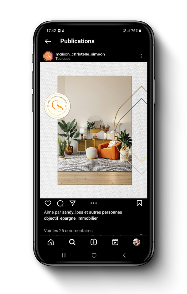 graphiste, web designer, photographe : template instagram décoratrice d'intérieur mockup téléphone